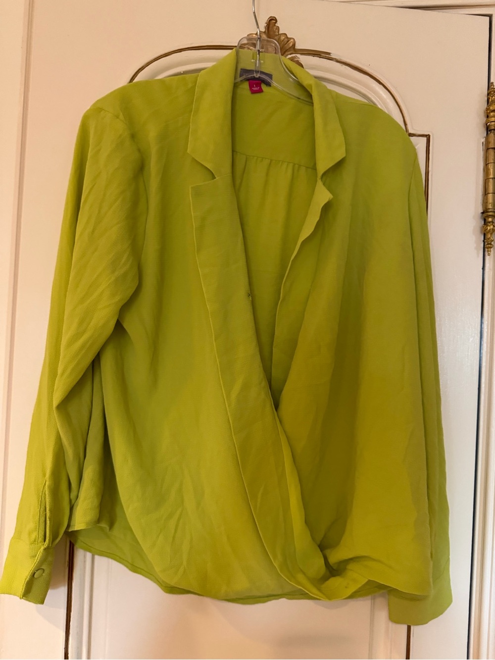 Vince Camuto Lime Green Draped V-Neck Women's Blouse size L